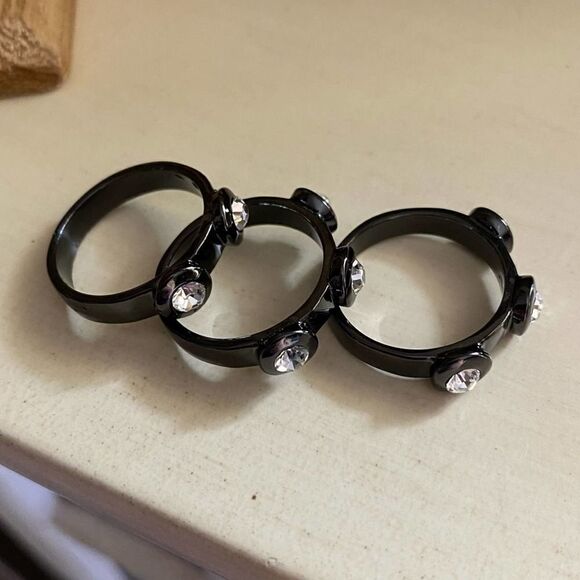 Black CZ Stacking Rings Tin Cobalt Size 7&8 - Picture 3 of 6